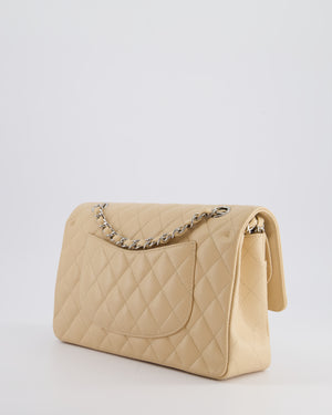 Chanel Beige Medium Classic Double Flap in Caviar Leather with Silver Hardware