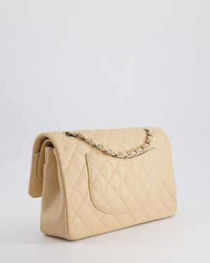 Chanel Beige Medium Classic Double Flap in Caviar Leather with Silver Hardware