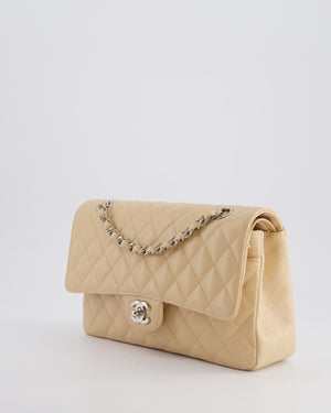 Chanel Beige Medium Classic Double Flap in Caviar Leather with Silver Hardware