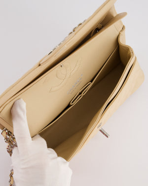 Chanel Beige Medium Classic Double Flap in Caviar Leather with Silver Hardware