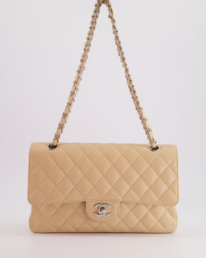 Chanel Beige Medium Classic Double Flap in Caviar Leather with Silver Hardware