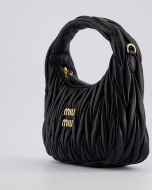 Miu Miu Small Black Wander Matelassé Nappa Leather Hobo Bag with Gold Hardware RRP £1,930