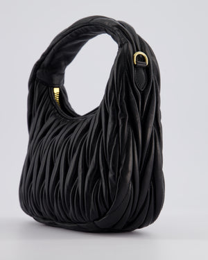 Miu Miu Small Black Wander Matelassé Nappa Leather Hobo Bag with Gold Hardware RRP £1,930