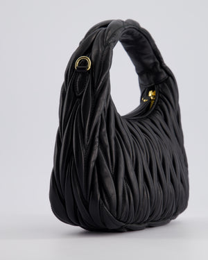 Miu Miu Small Black Wander Matelassé Nappa Leather Hobo Bag with Gold Hardware RRP £1,930