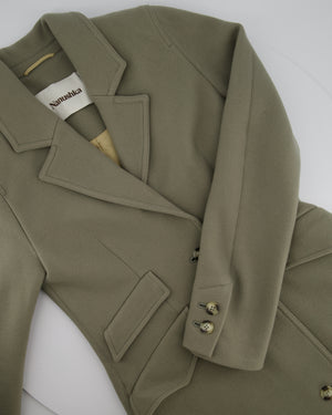 Nanushka Sage Green Long Wool Coat with 3 Pocket Detail Size S (UK 8)