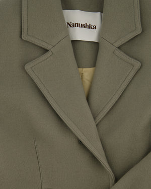 Nanushka Sage Green Long Wool Coat with 3 Pocket Detail Size S (UK 8)