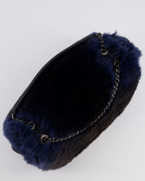 *HOT* Chanel Navy Rabbit Fur Single Flap Bag with Silver Hardware