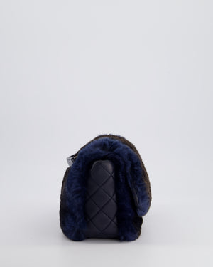 *HOT* Chanel Navy Rabbit Fur Single Flap Bag with Silver Hardware