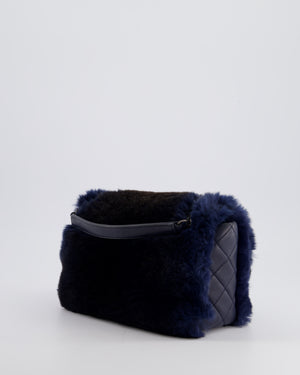 *HOT* Chanel Navy Rabbit Fur Single Flap Bag with Silver Hardware