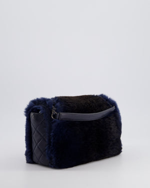 *HOT* Chanel Navy Rabbit Fur Single Flap Bag with Silver Hardware