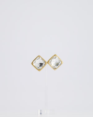 *HOT* Christian Dior Large Gold Squared Crystal Vintage Earrings