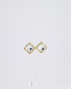 *HOT* Christian Dior Large Gold Squared Crystal Vintage Earrings