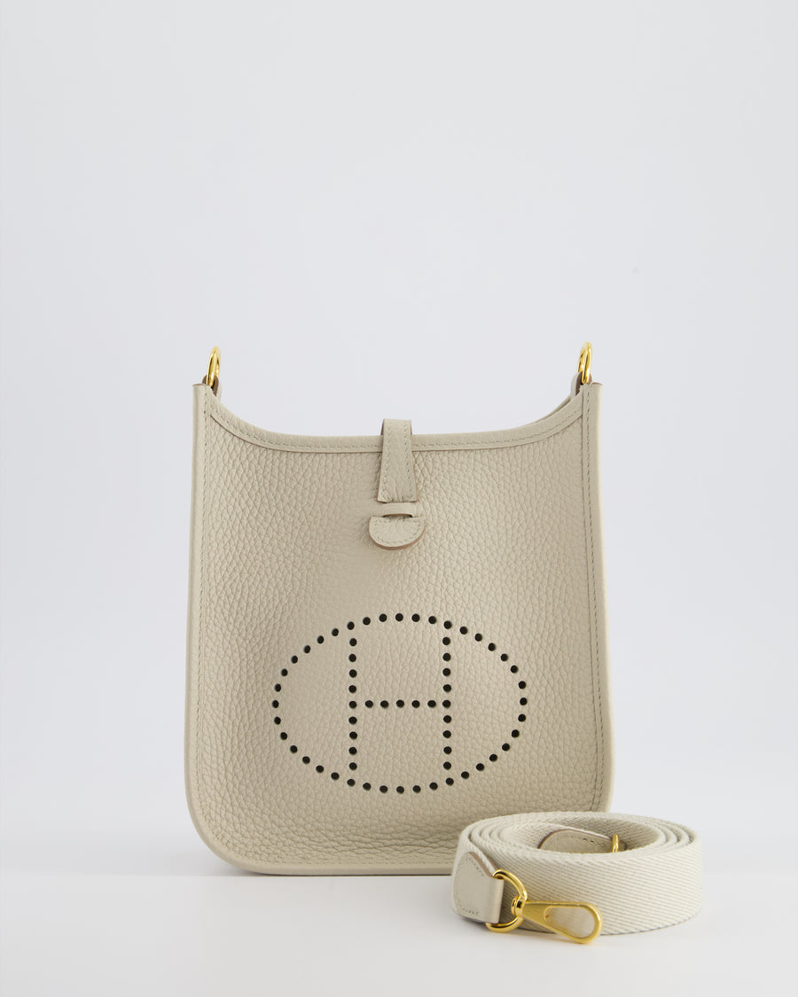 Hermès Mini Evelyne Bag in Beton Clemence Leather with Gold Hardware