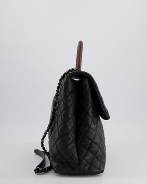 Chanel Dark Grey Large Coco Top Handle Bag in Caviar Leather with Burgundy Python Handle and Ruthenium Hardware