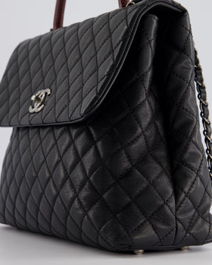 Chanel Dark Grey Large Coco Top Handle Bag in Caviar Leather with Burgundy Python Handle and Ruthenium Hardware