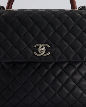 Chanel Dark Grey Large Coco Top Handle Bag in Caviar Leather with Burgundy Python Handle and Ruthenium Hardware