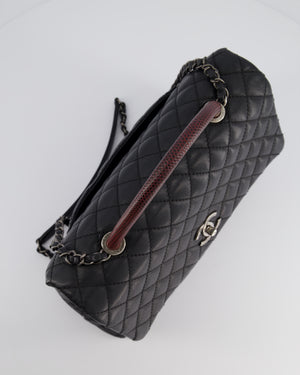 Chanel Dark Grey Large Coco Top Handle Bag in Caviar Leather with Burgundy Python Handle and Ruthenium Hardware