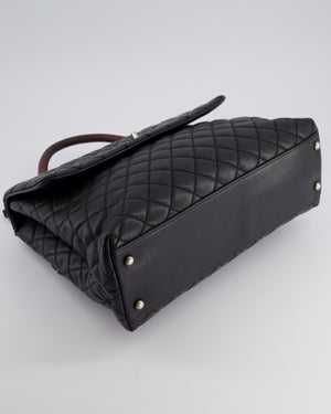 Chanel Dark Grey Large Coco Top Handle Bag in Caviar Leather with Burgundy Python Handle and Ruthenium Hardware