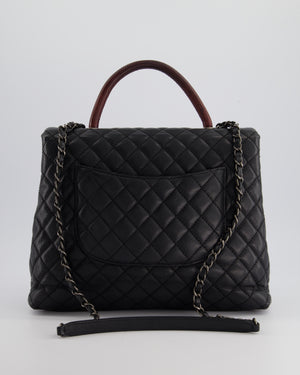 Chanel Dark Grey Large Coco Top Handle Bag in Caviar Leather with Burgundy Python Handle and Ruthenium Hardware