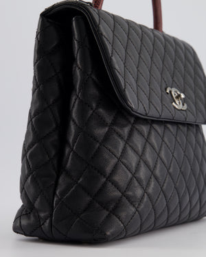 Chanel Dark Grey Large Coco Top Handle Bag in Caviar Leather with Burgundy Python Handle and Ruthenium Hardware