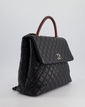 Chanel Dark Grey Large Coco Top Handle Bag in Caviar Leather with Burgundy Python Handle and Ruthenium Hardware