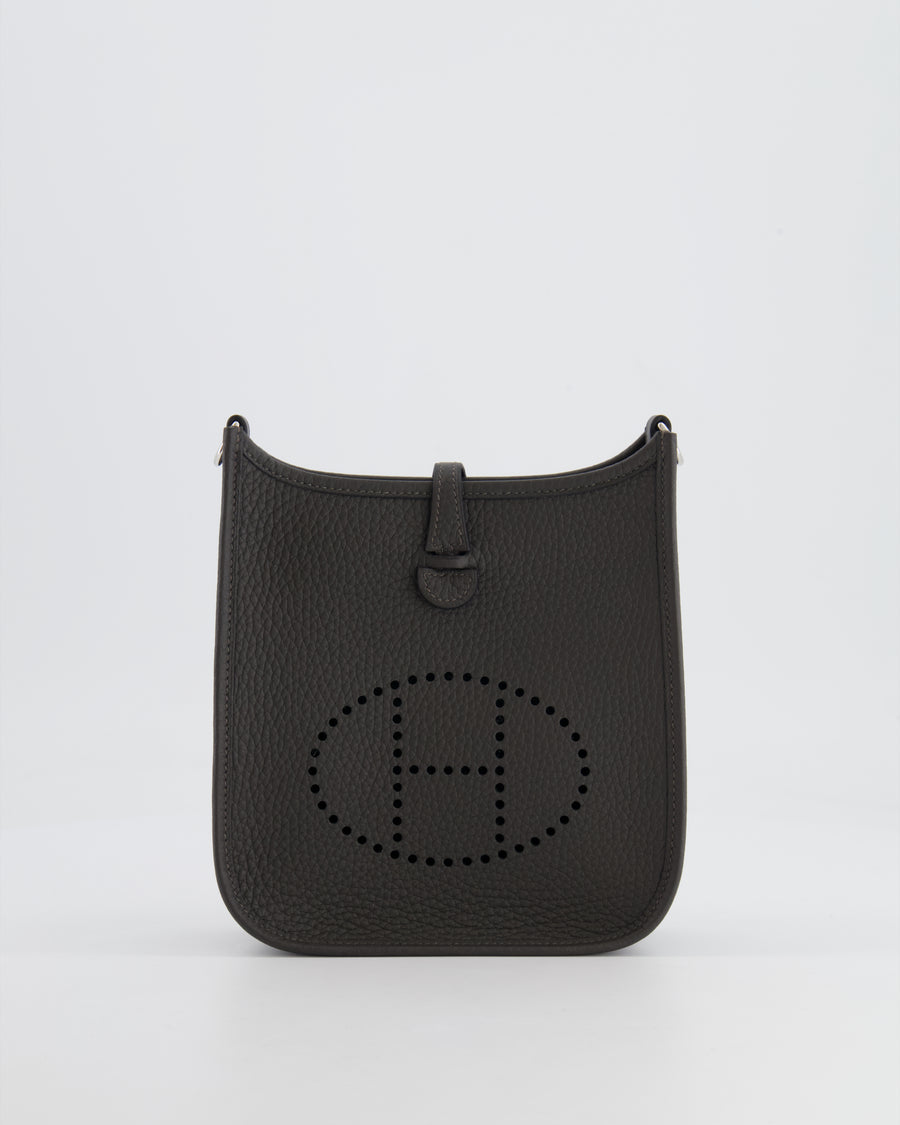 Hermès Mini Evelyne Bag in Dark Bronze Clemence Leather with Palladium Hardware