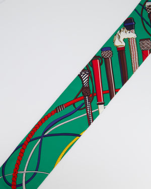 Hermès Green Equestrian Print Maxi Twilly Scarf