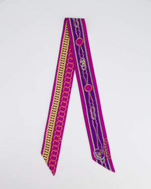 Hermès Purple Chain Print Silk Twilly Scarf