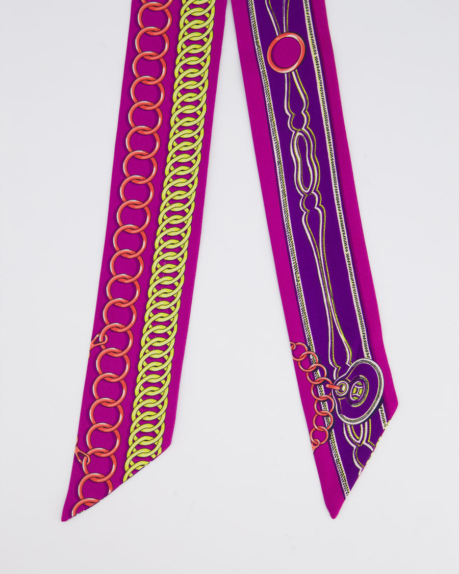 Hermès Purple Chain Print Silk Twilly Scarf