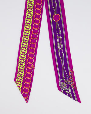 Hermès Purple Chain Print Silk Twilly Scarf