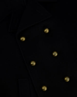 Saint Laurent Black Wool Cape Style Coat With Gold Buttons Size FR 38 (UK 10)