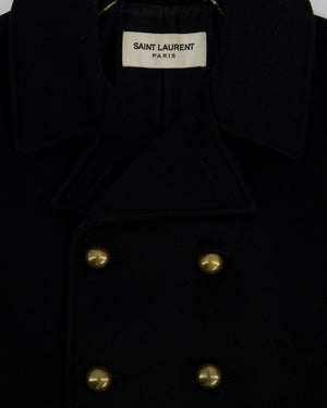 Saint Laurent Black Wool Cape Style Coat With Gold Buttons Size FR 38 (UK 10)