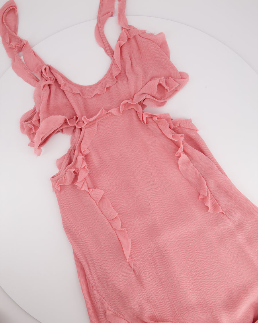 Acne Studios Pink Crinkled Chiffon Mini Dress With Cut Out 
Frill Detail FR 38 (UK 10)