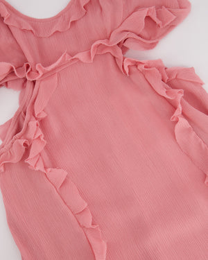 Acne Studios Pink Crinkled Chiffon Mini Dress With Cut Out 
Frill Detail FR 38 (UK 10)