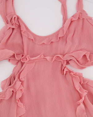 Acne Studios Pink Crinkled Chiffon Mini Dress With Cut Out 
Frill Detail FR 38 (UK 10)