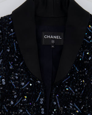 *HOT* Chanel Black and Blue Sequin Embellished Jacket with Satin Collar Detail Size FR 34 (UK 6)