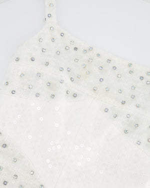 Chanel Pearl White Sleeveless Sequin and Crystal Embellished Mini Dress with Pearl CC Logo Detail Size FR 36 (UK 8)