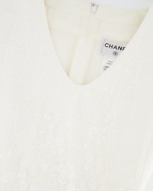 Chanel White Short Sleeve Sequin Floral Embellished Mini Dress Size FR 36 (UK 8)