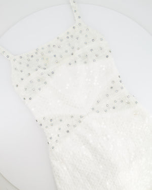 Chanel Pearl White Sleeveless Sequin and Crystal Embellished Mini Dress with Pearl CC Logo Detail Size FR 36 (UK 8)