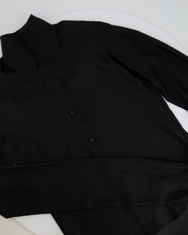 The Row Black Silk Long Sleeve Shirt with Collar Detail Size 0 (UK 4)