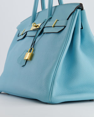 Hermès Birkin 35cm Bag in Bleu Atoll Clemence Leather with Gold Hardware