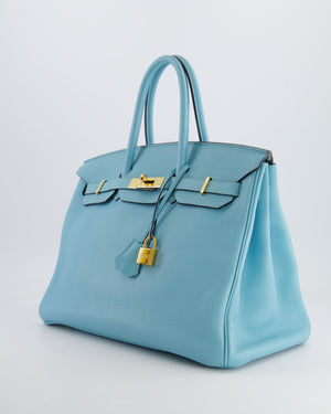 Hermès Birkin 35cm Bag in Bleu Atoll Clemence Leather with Gold Hardware