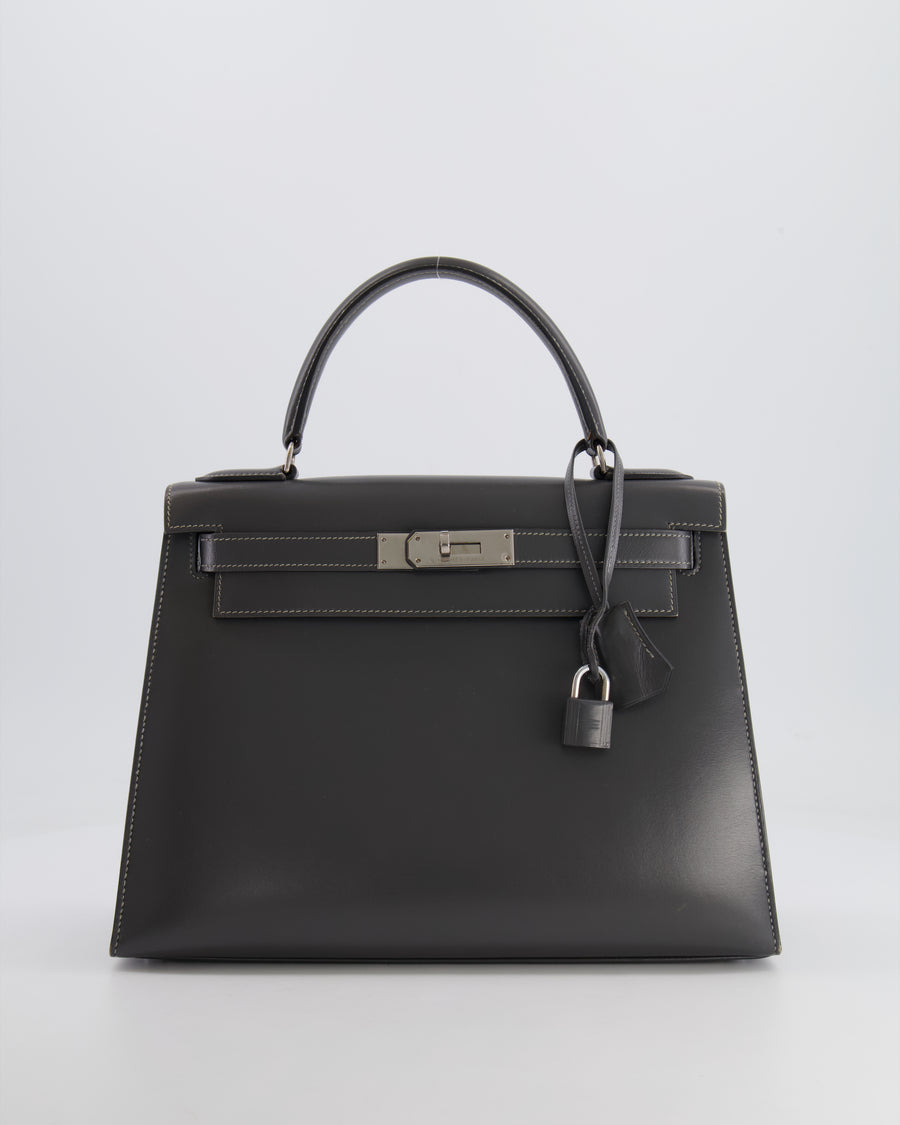 *RARE* Hermès Vintage Kelly 28cm Bag in Graphite Box Leather with Palladium Hardware