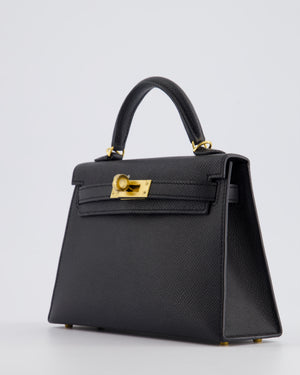 *SUPER RARE* Hermès Mini Kelly Bag II Replica Jewelry
 20cm in Noir Epsom Leather with Gold Hardware