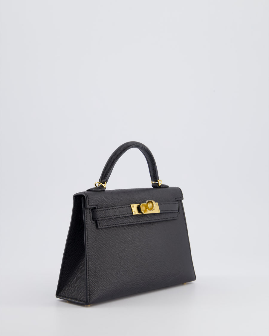 *SUPER RARE* Hermès Mini Kelly Bag II Replica Jewelry
 20cm in Noir Epsom Leather with Gold Hardware