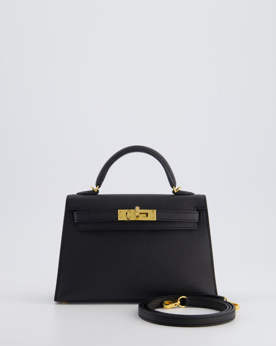 *SUPER RARE* Hermès Mini Kelly Bag II Replica Jewelry
 20cm in Noir Epsom Leather with Gold Hardware