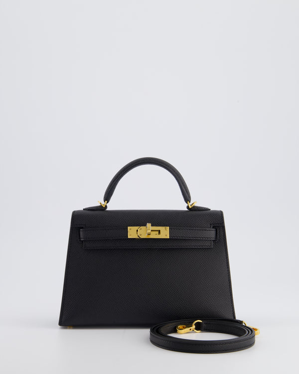 *SUPER RARE* Hermès Mini Kelly Bag II Replica Jewelry
 20cm in Noir Epsom Leather with Gold Hardware