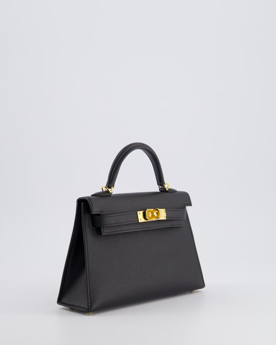 *SUPER RARE* Hermès Mini Kelly Bag II Replica Jewelry
 20cm in Noir Epsom Leather with Gold 
Hardware