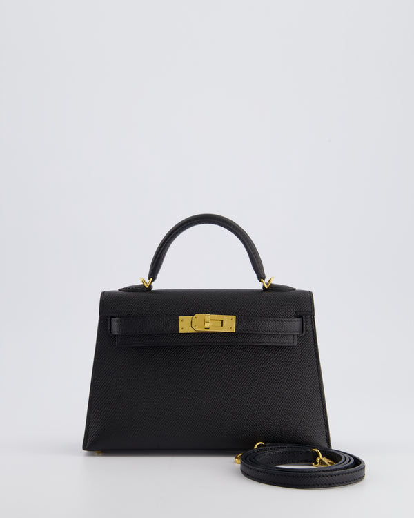 *SUPER RARE* Hermès Mini Kelly Bag II Replica Jewelry
 20cm in Noir Epsom Leather with Gold 
Hardware