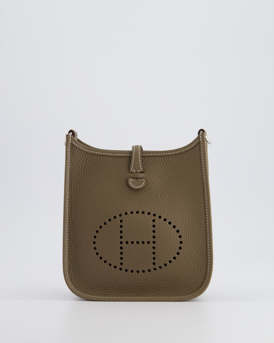 *Hot* Hermès Mini Evelyne Bag in Etoupe Clemence Leather with Palladium Hardware